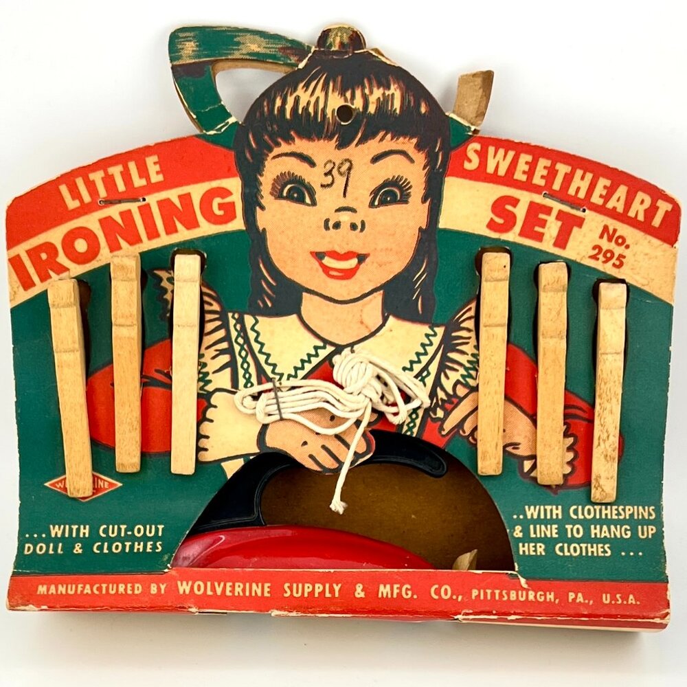 Vintage 1940s Little Sweetheart Ironing Set No. 295 Wolverine w/ Tin Toy Iron